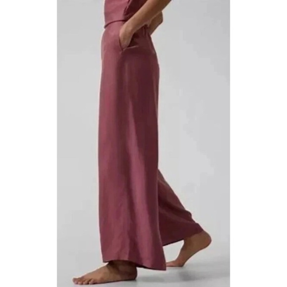 Athleta Satin Wide Leg Elastic Waist Pants Pink Calm Cool XL NEW‎ Cottagecore